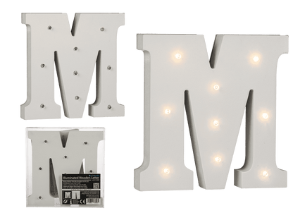 Illuminated wooden letter M, with 9 LED,
