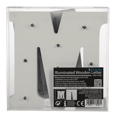 Illuminated wooden letter M, with 9 LED,