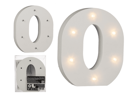 Illuminated wooden letter O, with 6 LED,