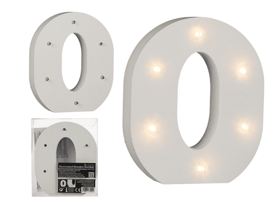 Illuminated wooden letter O, with 6 LED,
