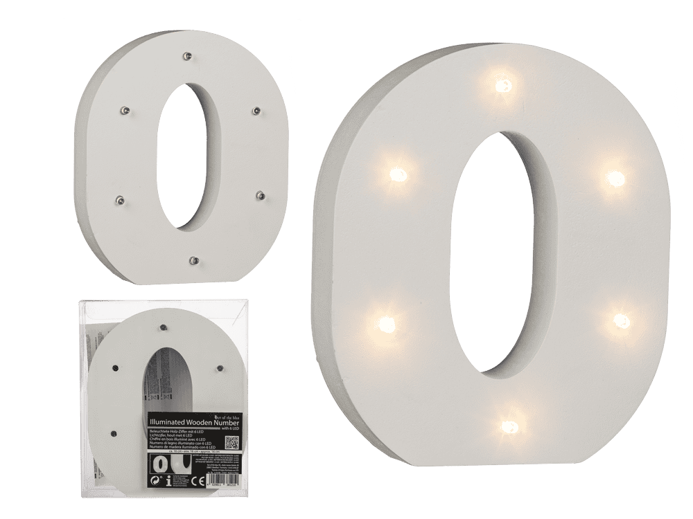 Illuminated wooden letter O, with 6 LED,