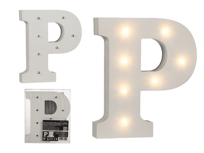 Illuminated wooden letter P, with 7 LED,