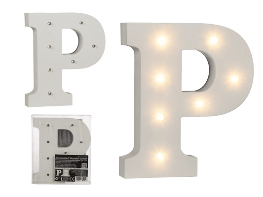Illuminated wooden letter P, with 7 LED,