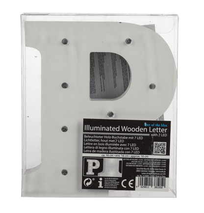 Illuminated wooden letter P, with 7 LED,