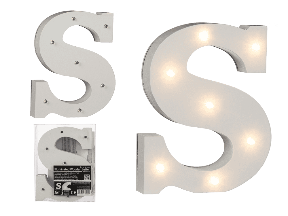 Illuminated wooden letter S, with 7 LED,