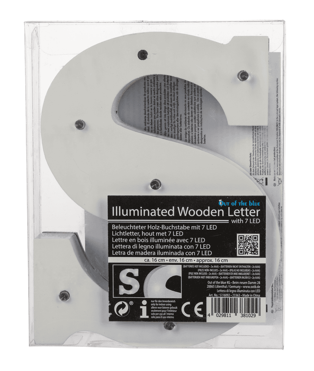 Illuminated wooden letter S, with 7 LED,