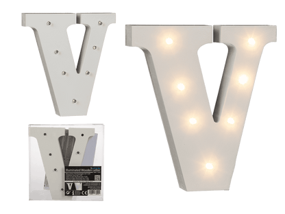 Illuminated wooden letter V, with 7 LED,