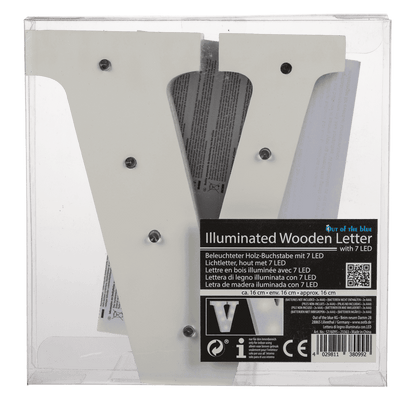 Illuminated wooden letter V, with 7 LED,