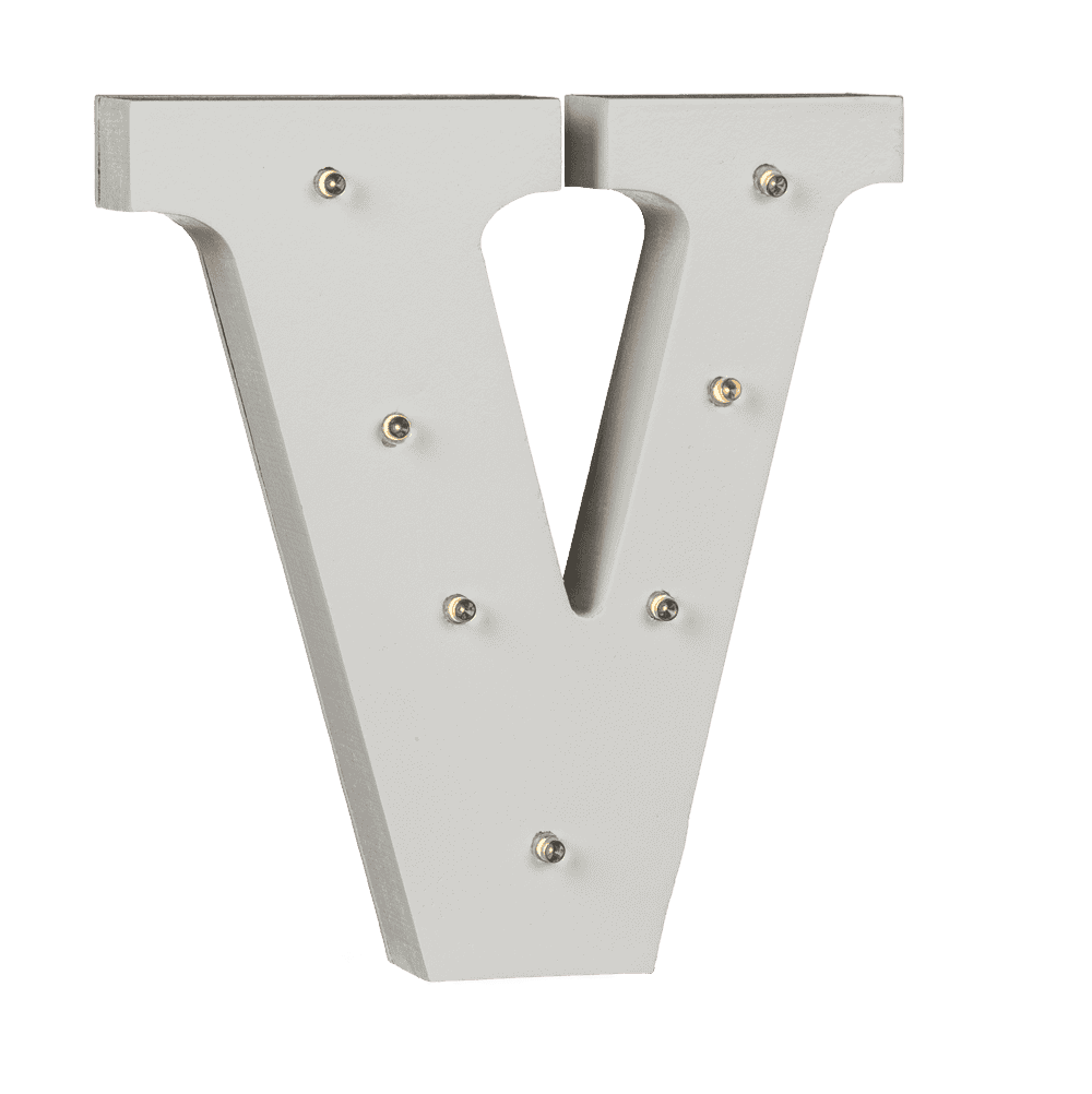 Illuminated wooden letter V, with 7 LED,