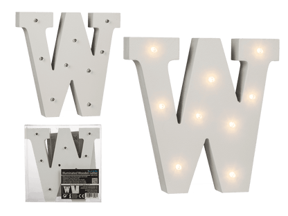 Illuminated wooden letter W, with 9 LED,