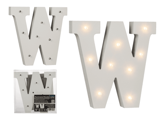 Illuminated wooden letter W, with 9 LED,