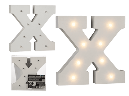 Illuminated wooden letter X, with 8 LED,
