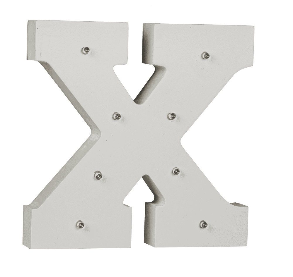 Illuminated wooden letter X, with 8 LED,