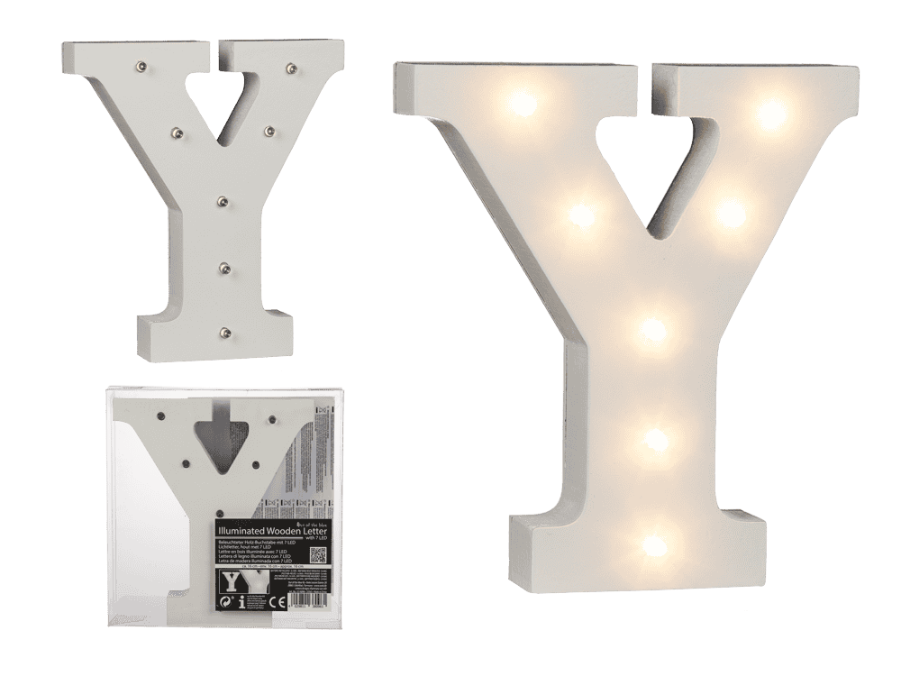 Illuminated wooden letter Y, with 7 LED,
