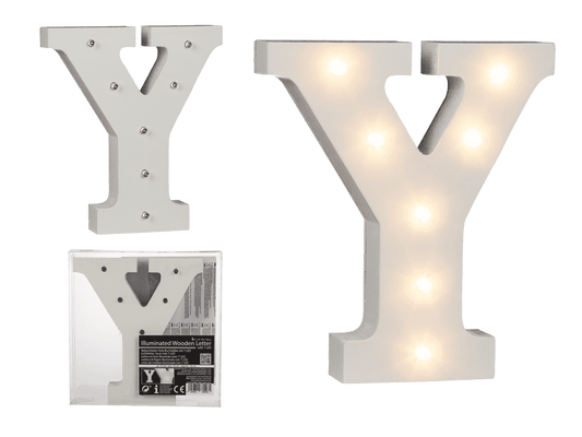 Illuminated wooden letter Y, with 7 LED,