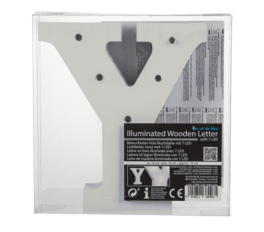 Illuminated wooden letter Y, with 7 LED,