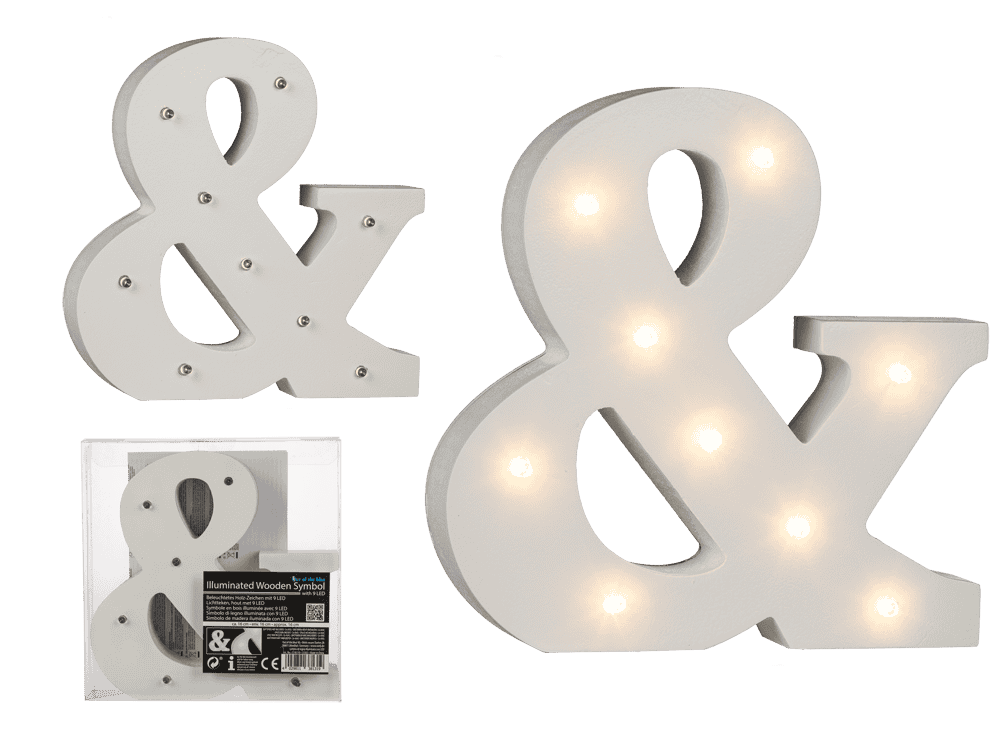 Illuminated wooden symbol &, with 9 LED,