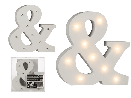 Illuminated wooden symbol &, with 9 LED,