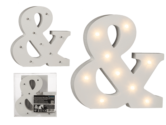 Illuminated wooden symbol &, with 9 LED,