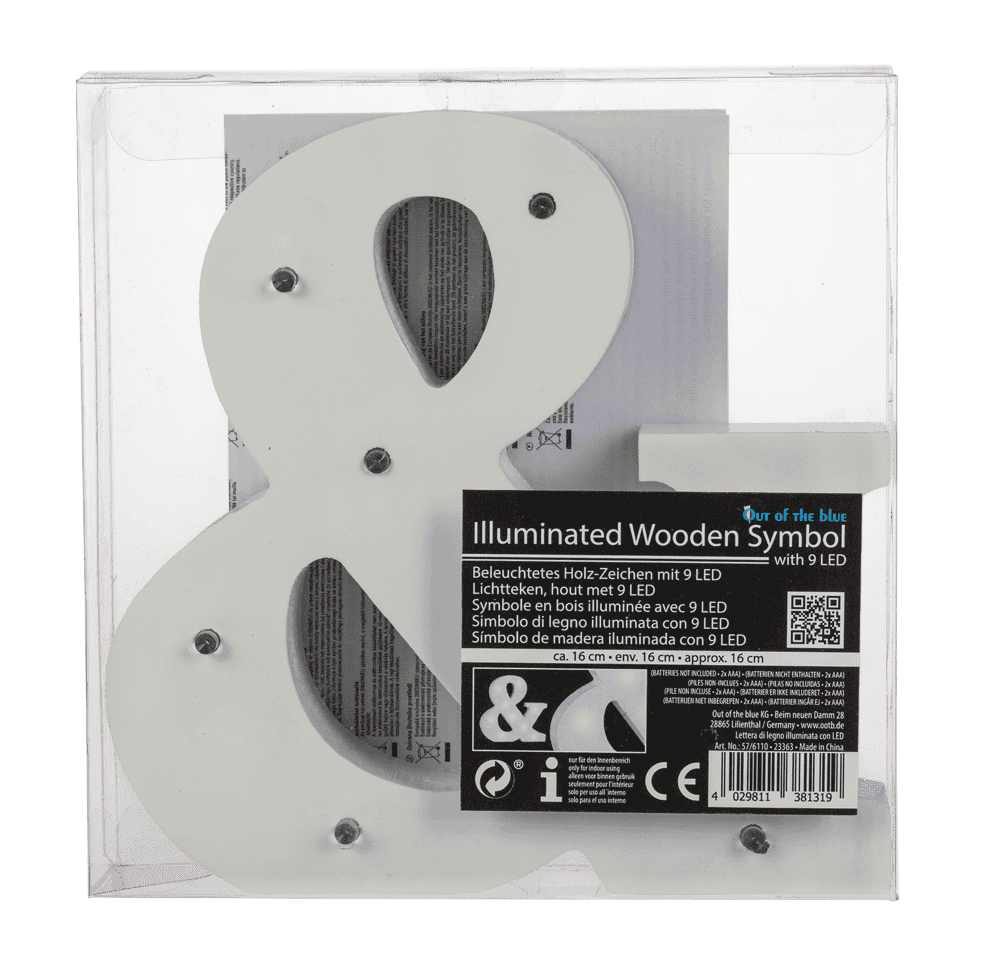 Illuminated wooden symbol &, with 9 LED,