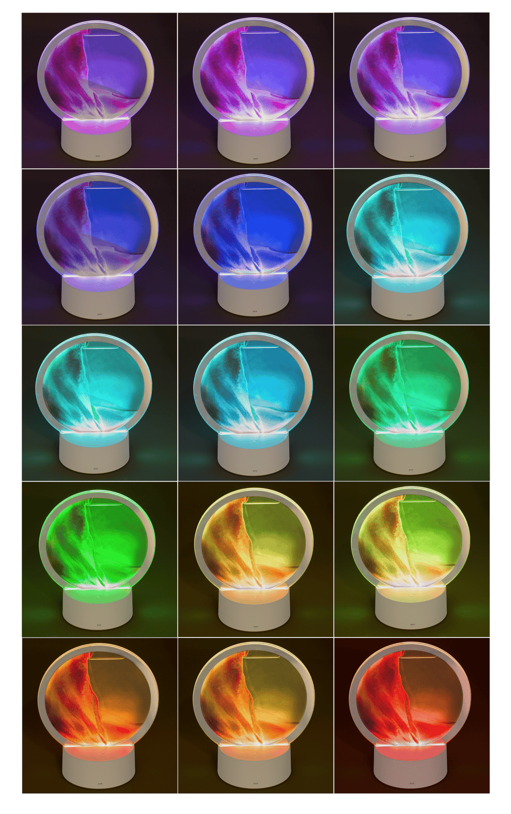 Rotating sand picture, with colour-changing LED