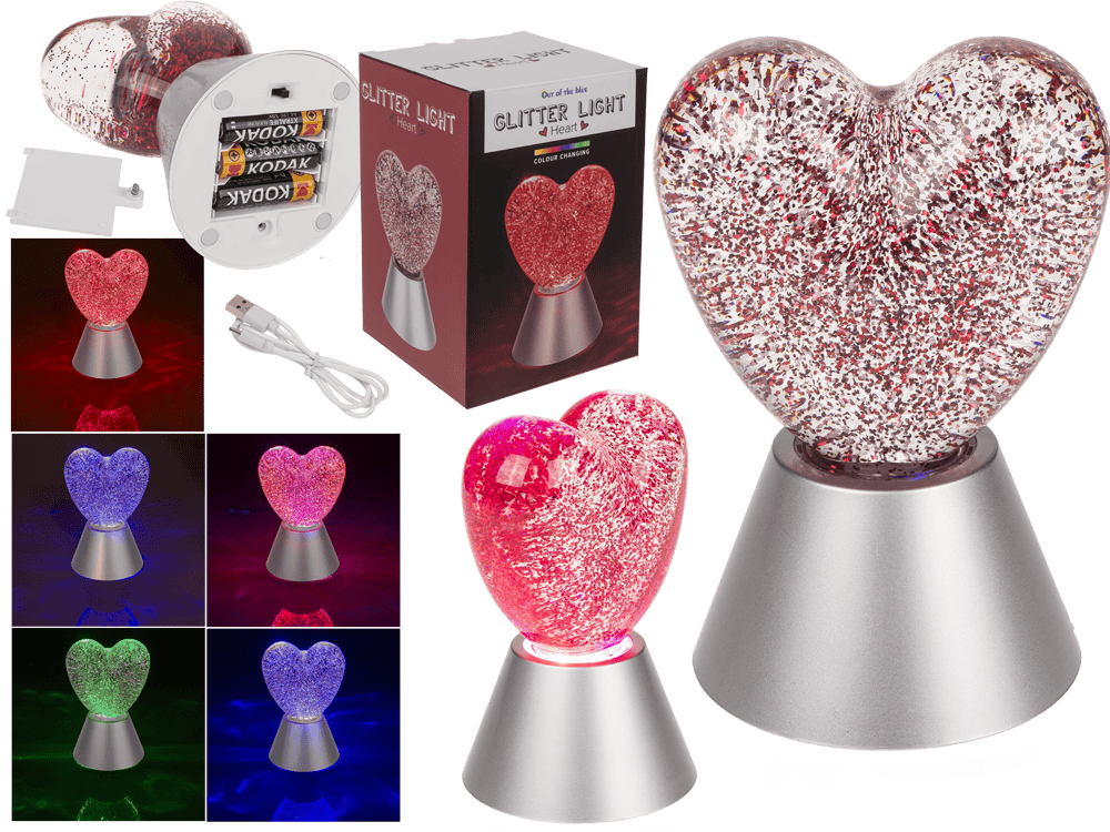 Glitter light "Heart", with red glitter,