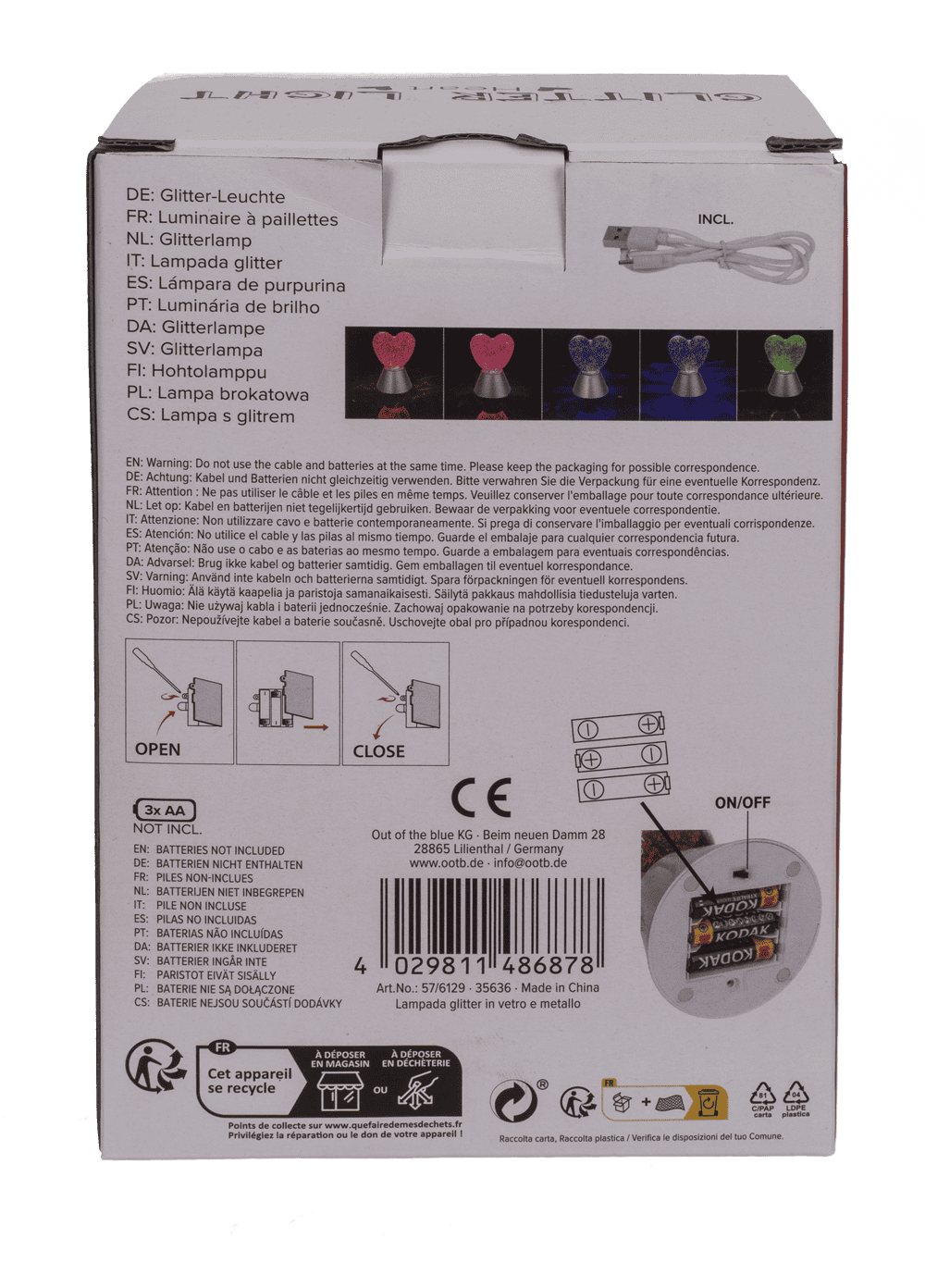 Glitter light "Heart", with red glitter,