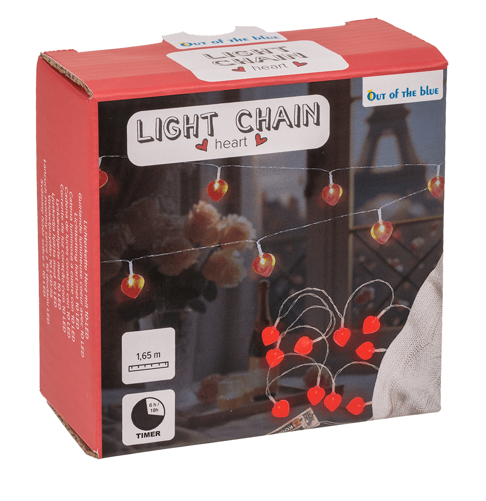 Light chain heart with 10-LED, 6/18 hour timer,