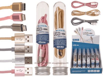 USB data cable, Type iPhone, C & Micro ass.,