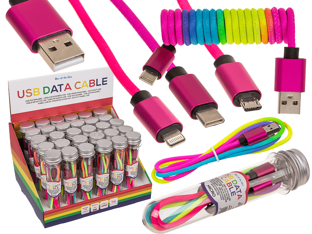 USB data cable, Type iPhone, C & Micro ass.,