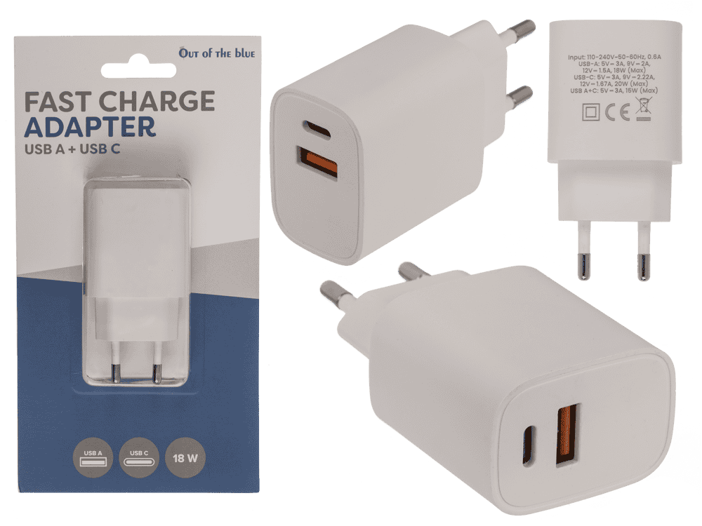 Fast charge adapter - USB A + USB C
