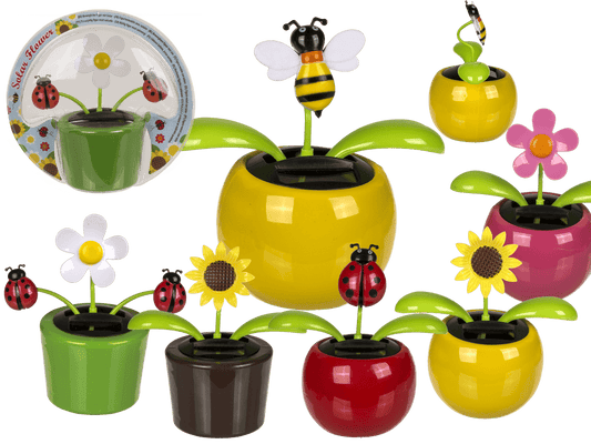 Movable flowers & insects in plastic pot with,