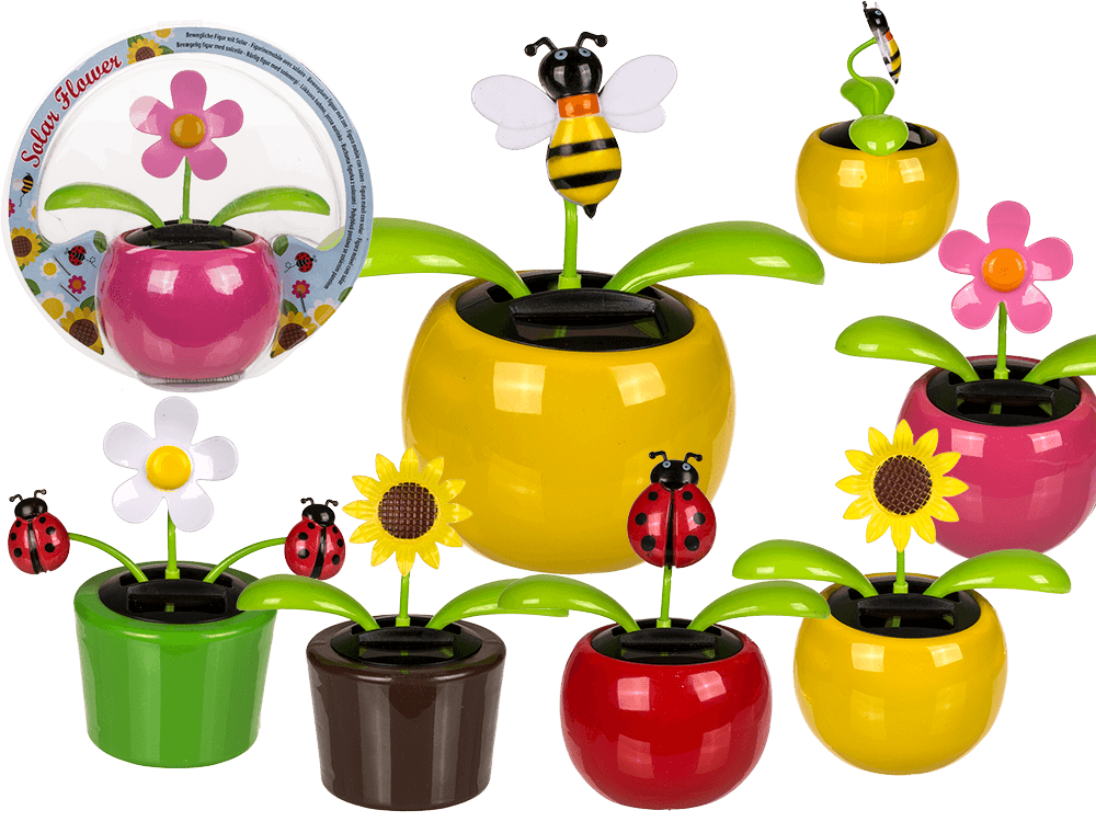 Movable flowers & insects in plastic pot with,