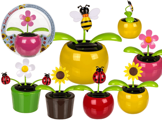 Movable flowers & insects in plastic pot with,
