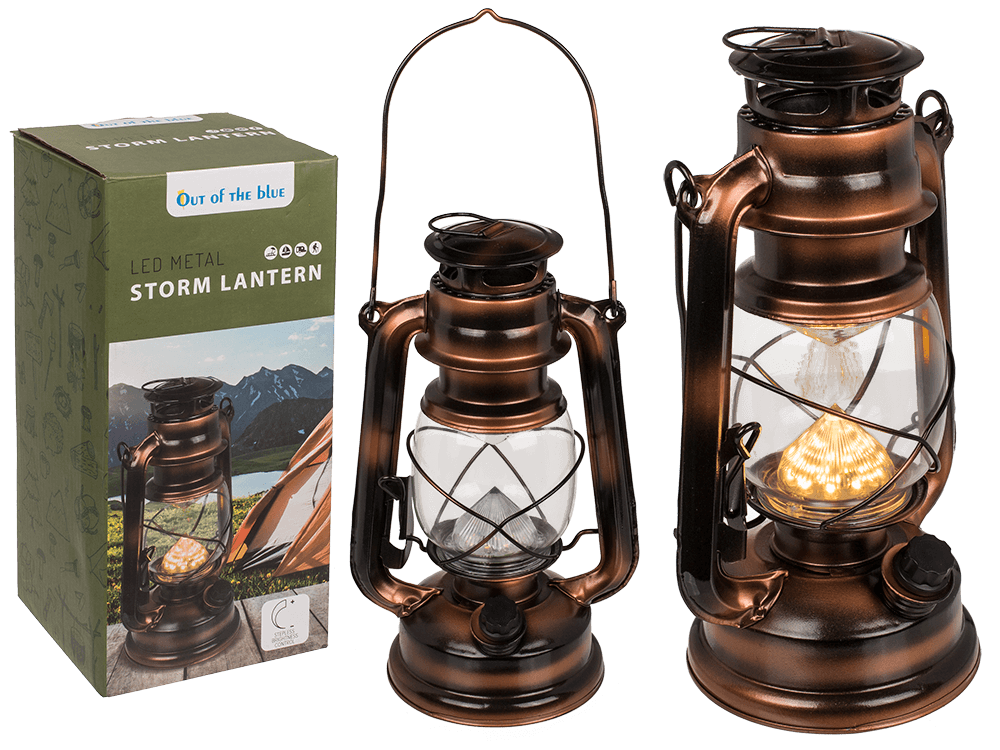 LED metal storm lantern, 15 x 25 cm, for 2 x