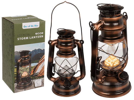 LED metal storm lantern, 15 x 25 cm, for 2 x