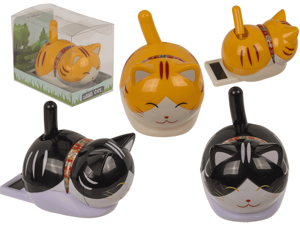 Movable figure,Wagging cat, with solar cell,
