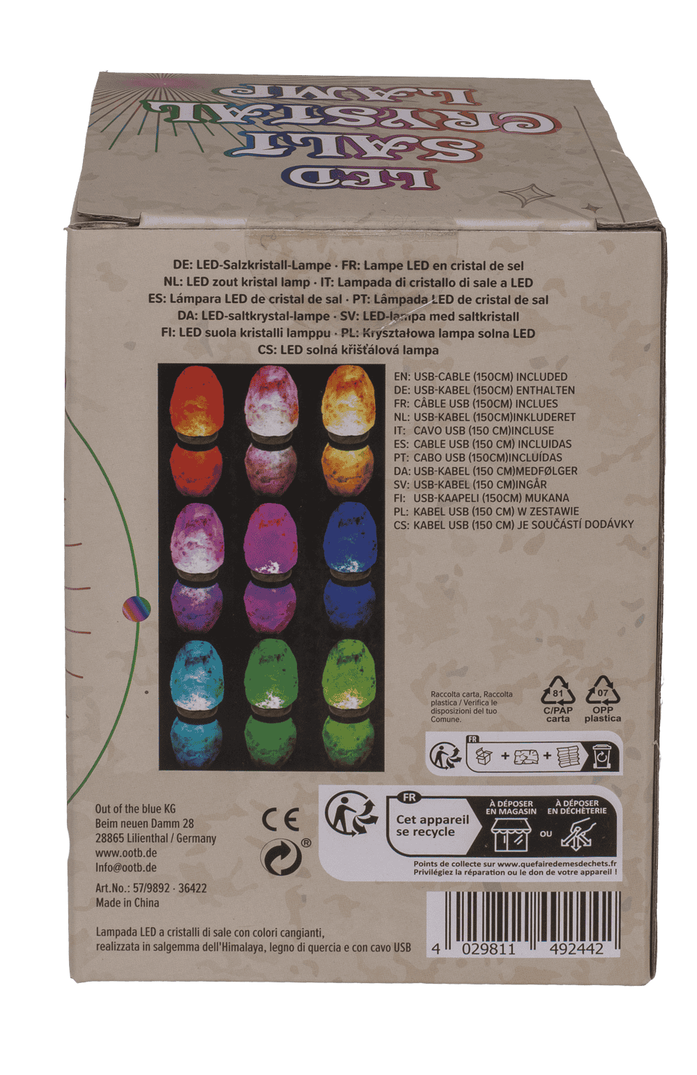 LED salt cristal lamp, colour-changing,