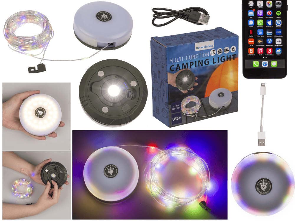 Camping light, rechargeable, with torch &