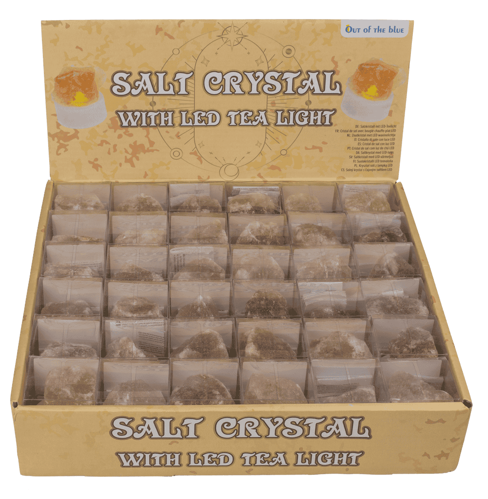 Salt crystal with LED tea light, 4 x 2 cm,