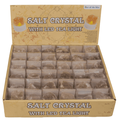 Salt crystal with LED tea light, 4 x 2 cm,