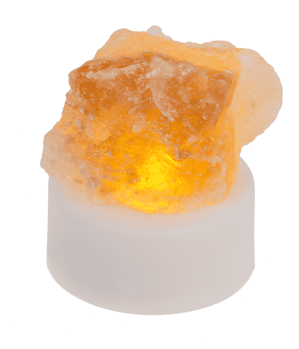 Salt crystal with LED tea light, 4 x 2 cm,