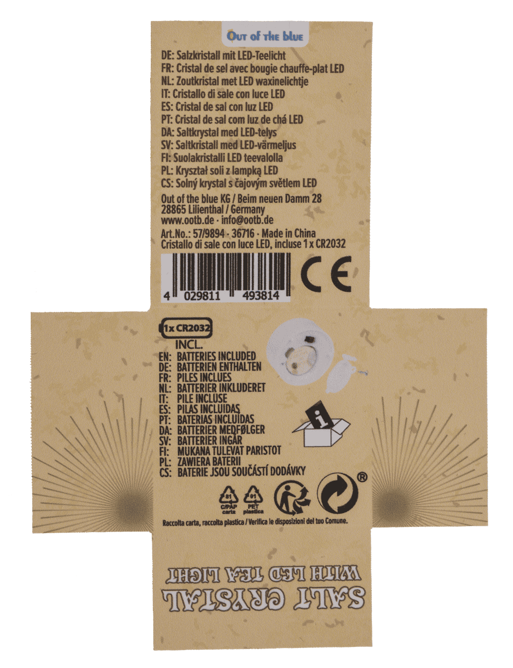 Salt crystal with LED tea light, 4 x 2 cm,