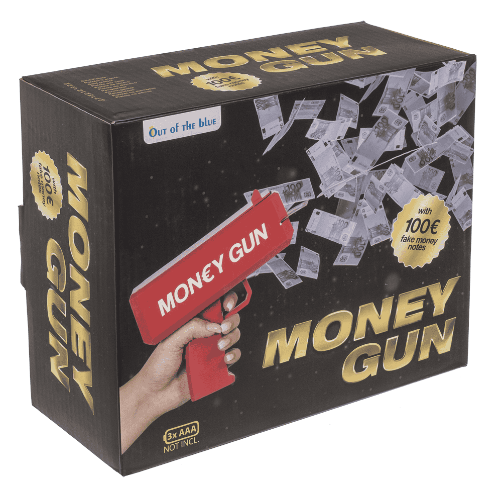 Cash gun, with € toy money,