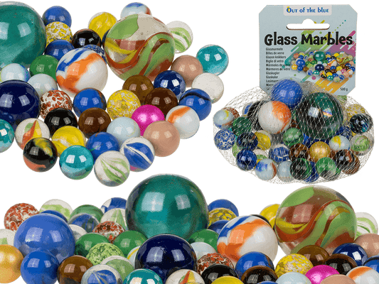 Glass marbles, multicoloured ass.,