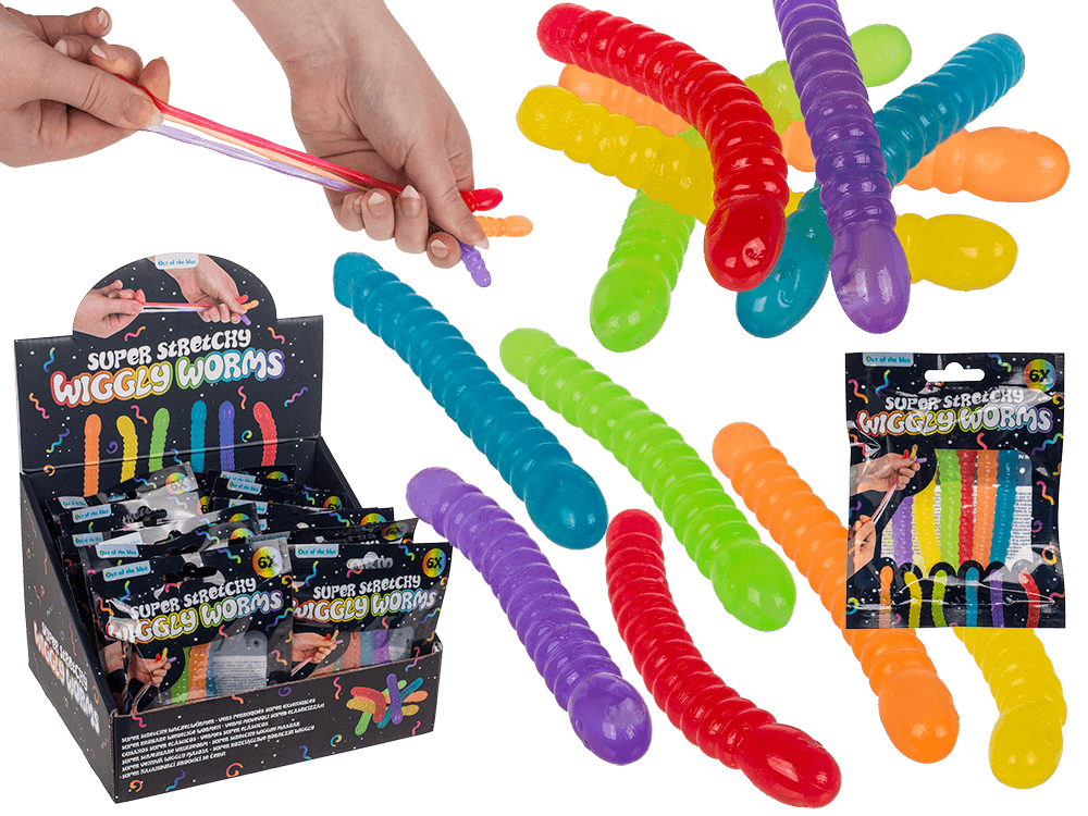 Super Stretchy Wiggly Worms, approx. 9 x 1,3 cm,