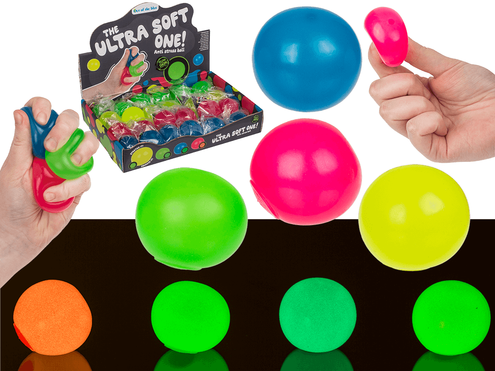59-2211_000.png Ultra zachte anti-stressballen in 4 kleuren, 4 cm, glow in the dark, verpakt in een display van 24 stuks.