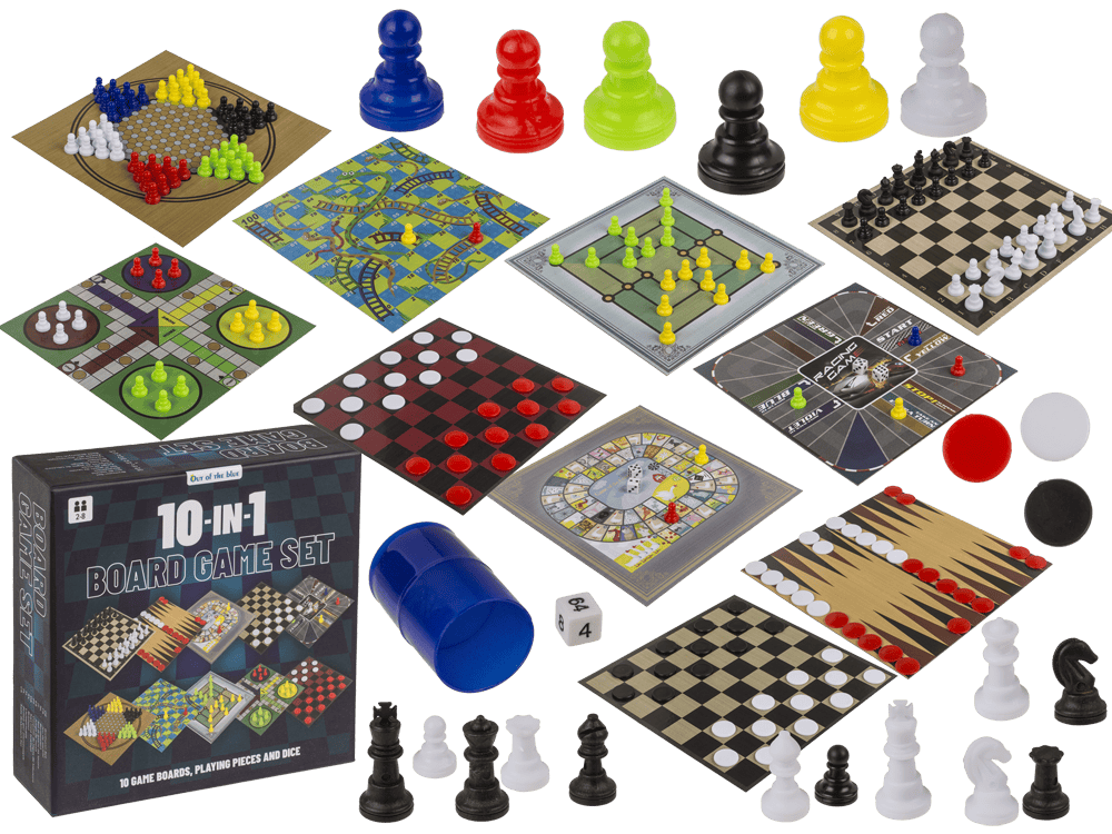 59-2231_000.png 10-in-1 bordspelset in geschenkdoos, inclusief diverse spellen en speelstukken, 15 x 15 cm.