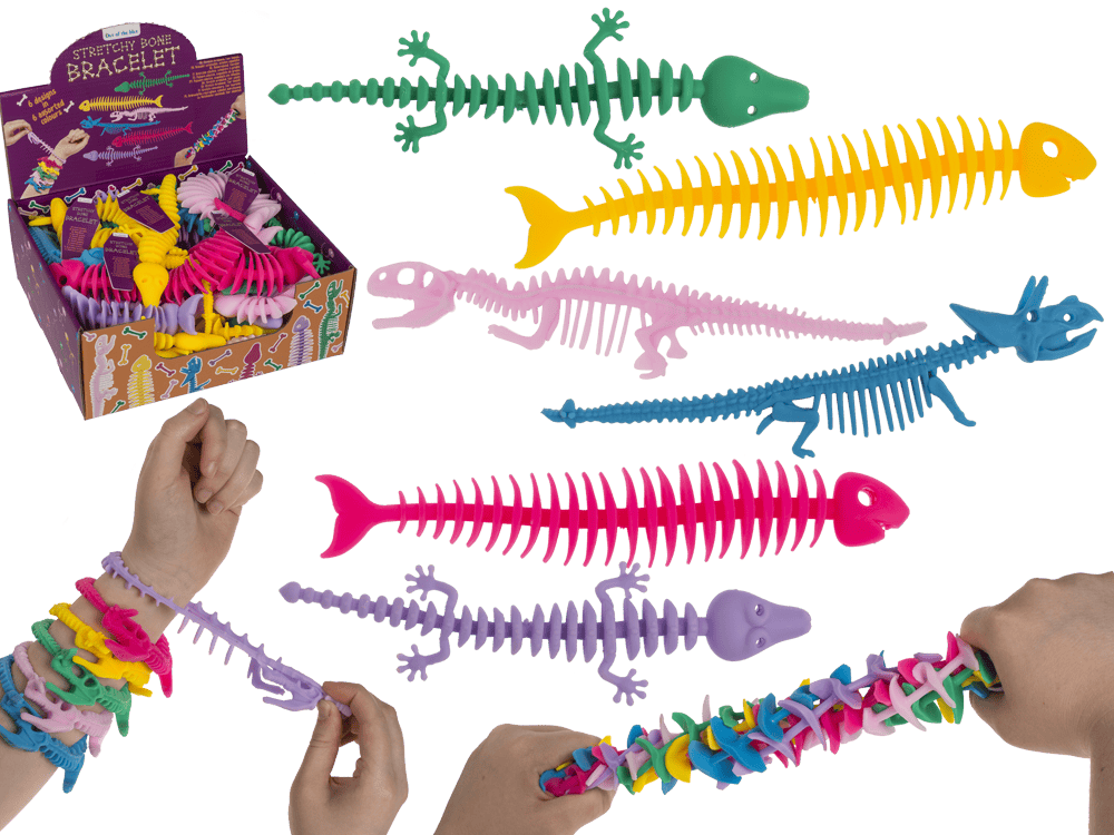 59-2250_000.png Kleurige rekbare botarmbanden in verschillende vormen, 22 cm, 48 stuks per display, geschikt voor binnen.