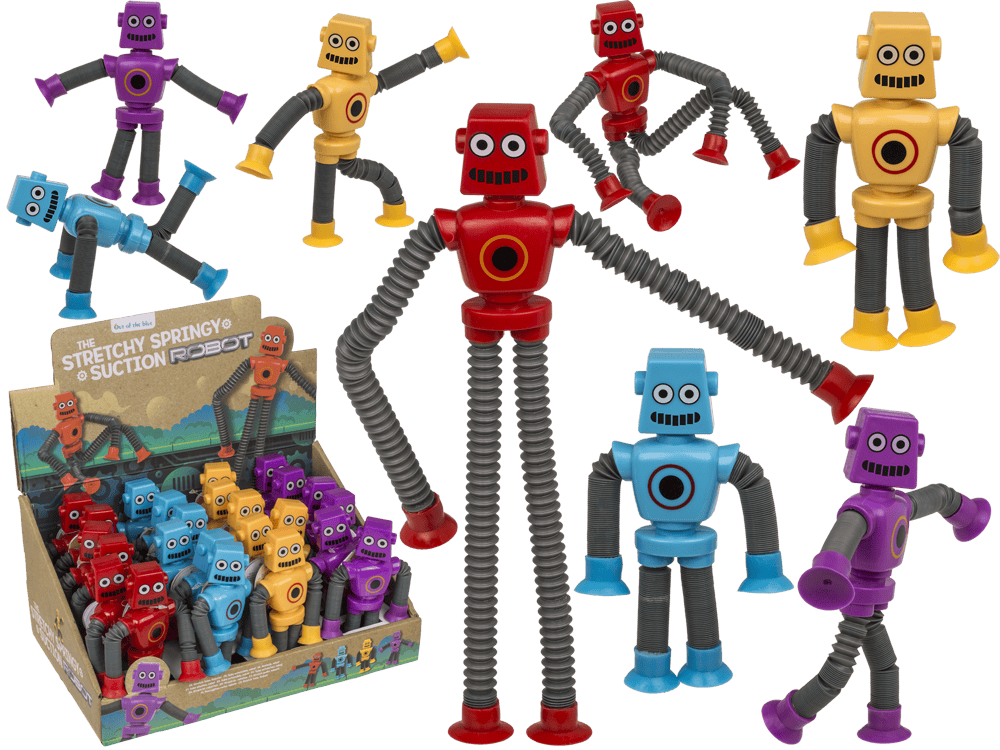 59-2268_000.png Kleurige rekbare robotfiguren in vier kleuren, 14,5 x 15 cm, 24 stuks per display. Speelgoed voor binnen.